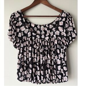 Free People Womens Meg's Blouse Mesh Cropped Puff Sleeve Top M